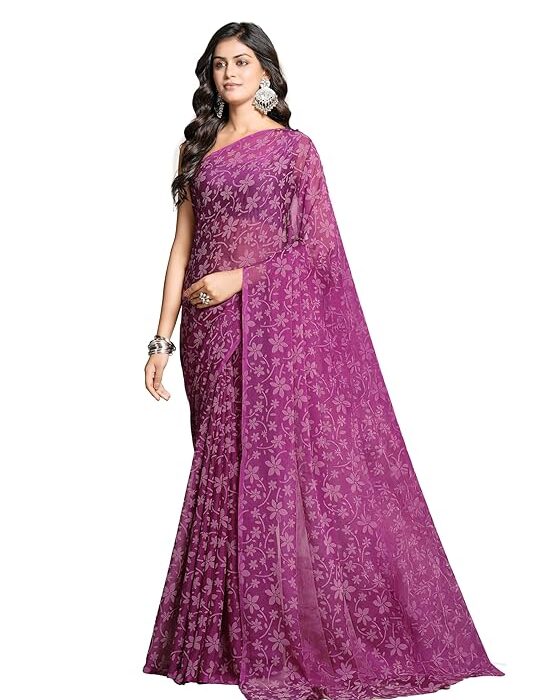 Garden Vareli Lock Chiffon Viscose Brasso Floral Saree