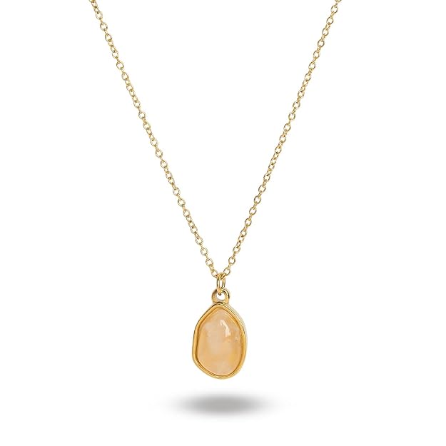 Pink Quartz Necklace for Women - Gold Plated Necklace Chain