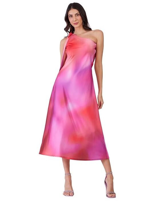 One Shoulder Ombre Dress - Pink