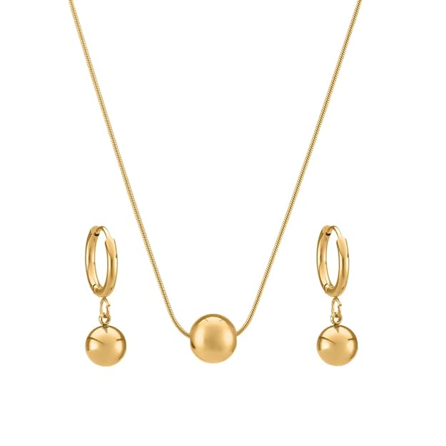 Golden Orb Necklace & Earring Jewellery Set For Women