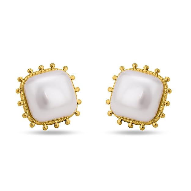 Simple Square White Pearl Stud Earring for Women