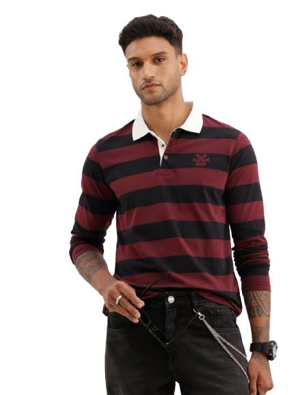 Men's 100% Cotton Polo T-Shirt | Yarn Dyed Stripe Print | Slim Fit