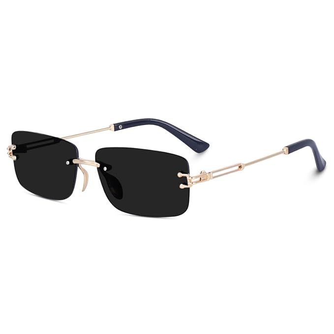 UV Protected Retro Rectangular Rimless Sunglasses