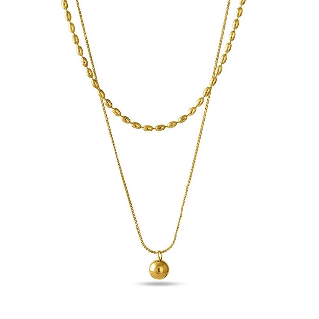18k Gold Plated Two-Layered Bead Necklace for Women