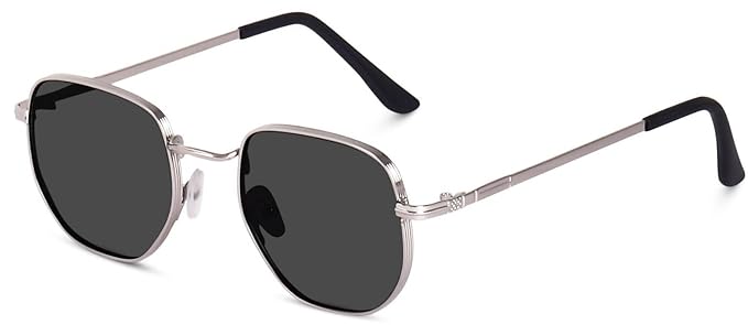 Hexagon Glasses Silver Frame Black Shades