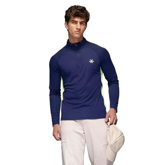 Men's Active T-Shirt | Neon Panel Detail | Quarter Zip | Slim Fit