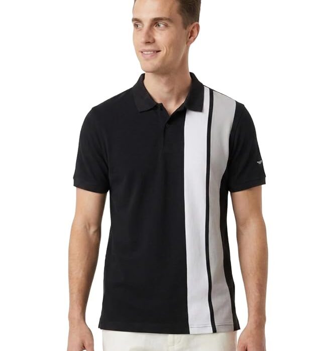Men Slim Fit Stripe Pattern Pure Cotton Polo Neck Half Sleeve Casual T-Shirt