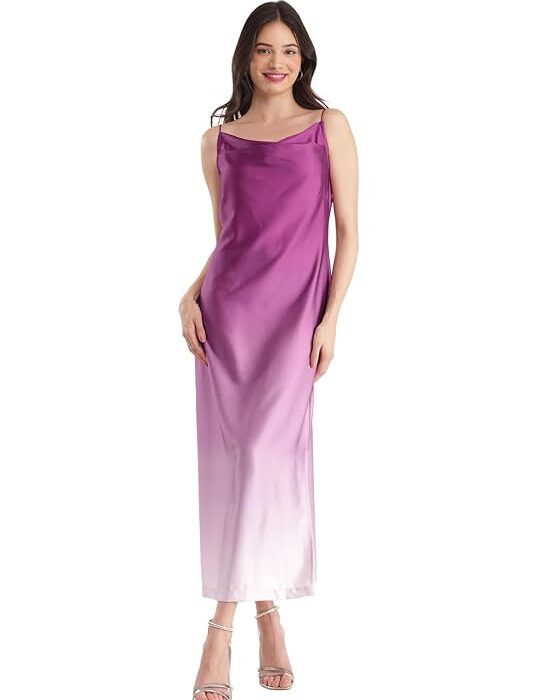 Stretch Satin Ombre Dress - Purple