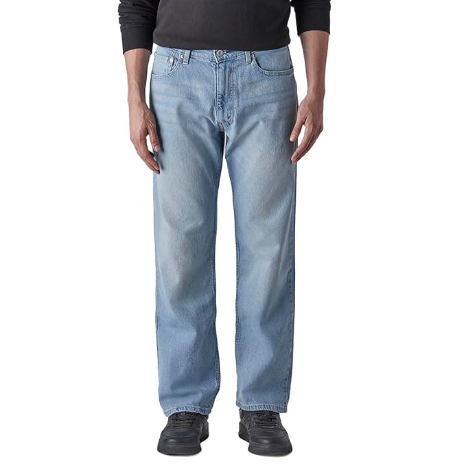 Light Indigo Relaxed Straight Fit Mid Rise Jeans