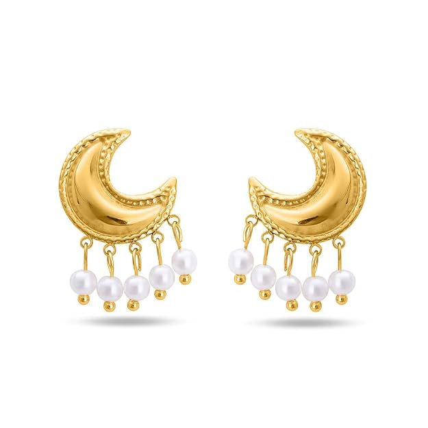 Pearl and Moon Stud Earring for Women