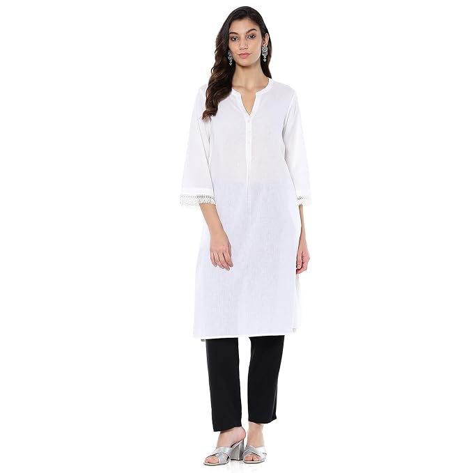 Women Cotton Blend Regular Fit Solid Straight Kurta