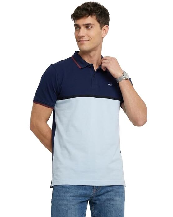 Men Slim Fit Stripe Pattern Pure Cotton Polo Neck Half Sleeve Casual T-Shirt