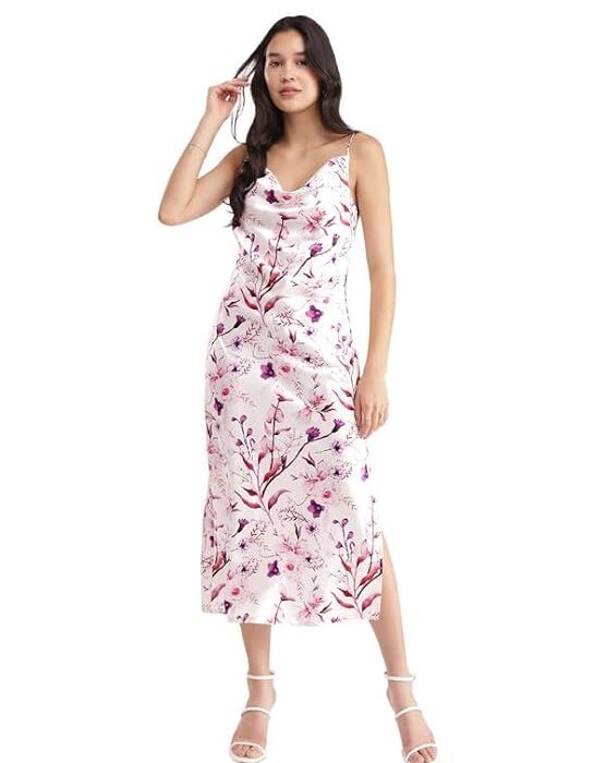 Floral Slip Dress - White and Purple