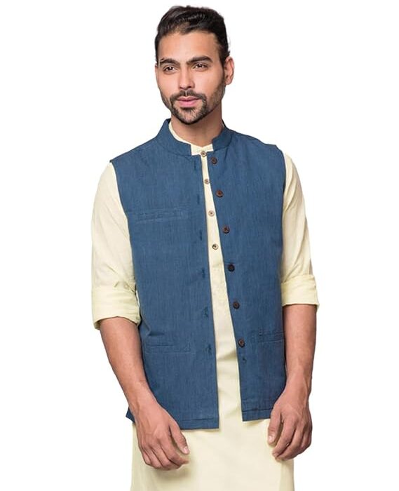 Mens Cotton Woven Standard Length Nehru Jacket
