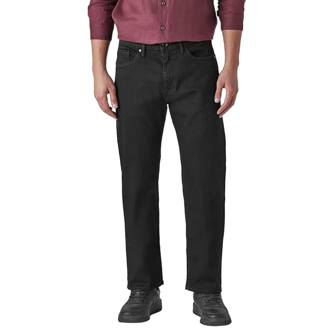 Black Straight Fit Mid Rise Redloop Jeans
