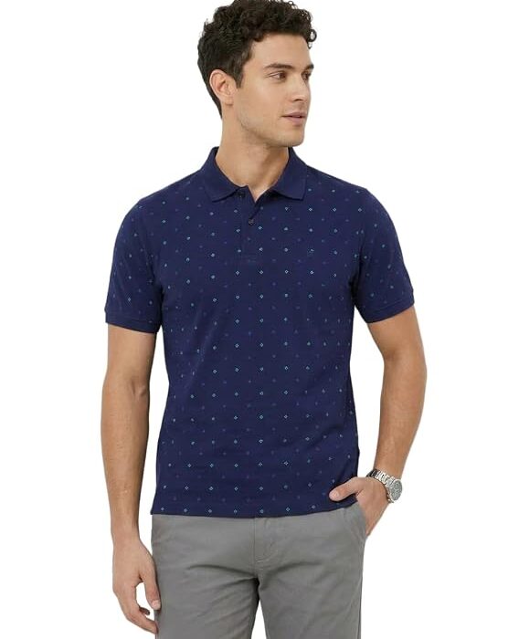 Men Modern Fit Print Pattern Pure Cotton Polo Neck Half Sleeve Casual T-Shirt