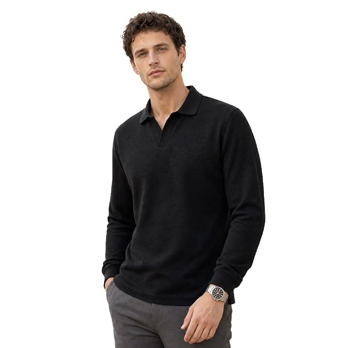 Popcorn Textured Full Sleeve Polo T-Shirt for Men