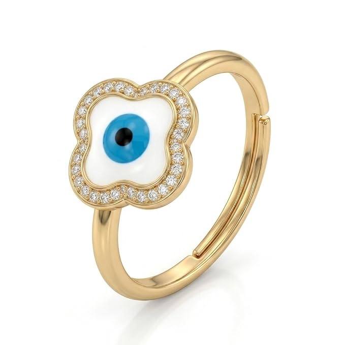 Anti Tarnish Greek Evil Eye Finger Ring for Women