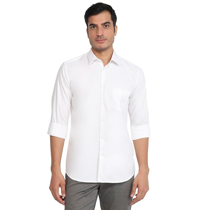 Men Slim Fit Solid Pattern Polyester Blend Button Down Collar Full Sleeve Casual Shirt
