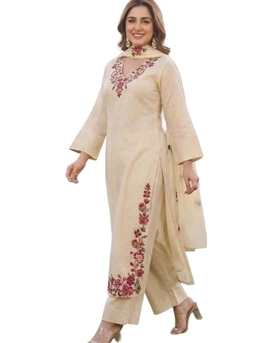 ANNI Designer Kurta Sets for Women Viscose Blend Embroidered
