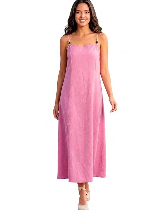 Women's Fit & Flared Midi Sleeveless Square Solid Dress