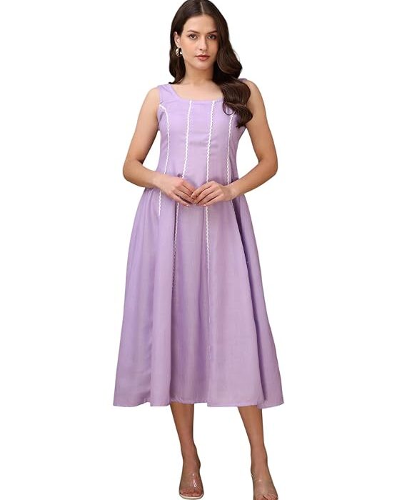 Women’s Round Neck Flared Cotton Blend Dress