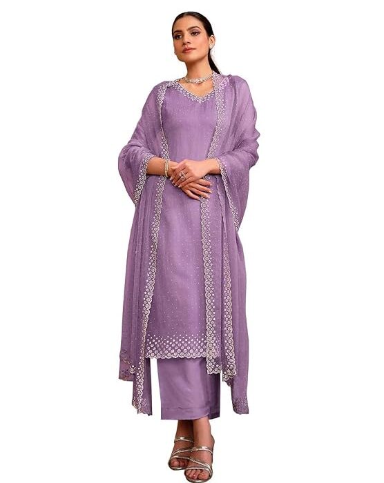 TRENDMALLS Women's Chanderi Siroski work Kurta Palazzo Set with Dupatta Kurta Set for Women
