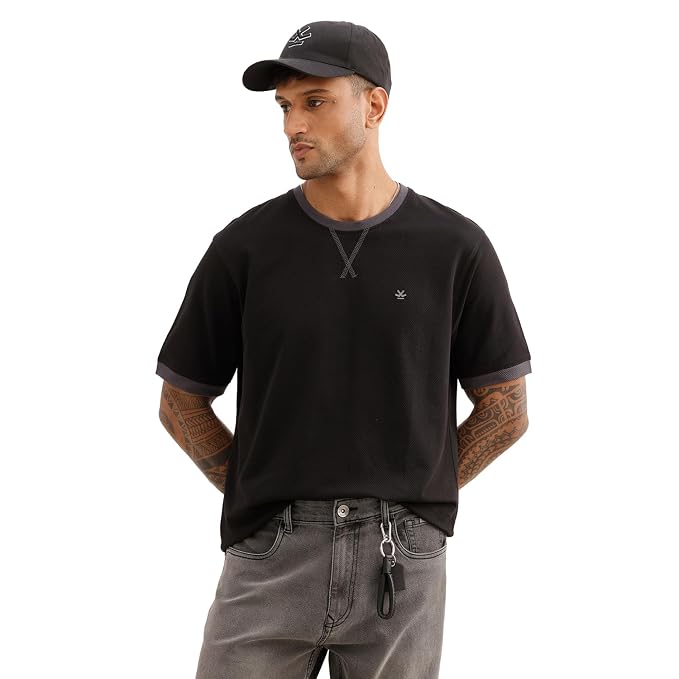 Men's 100% Cotton T-Shirt | Solid with Contrast Collar