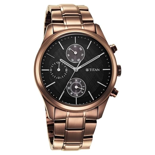 Neo Splash Quartz Multifunction Black Dial Metallic Brown Stainless Steel Strap Watch
