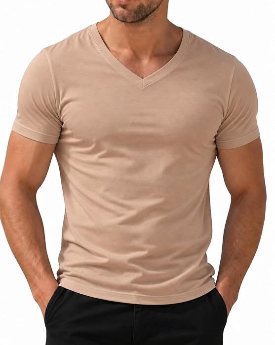Regular Fit Half Sleeves V-Neck Solid Core Pure Cotton T-Shirt for Men