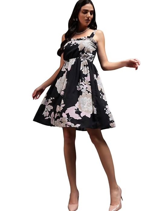 Women's Elegant Floral Mini Dress with Ruffled Straps
