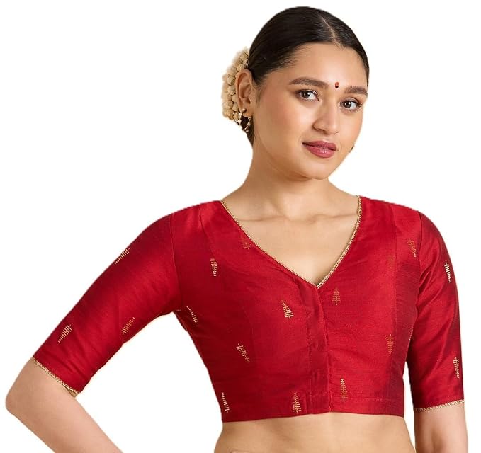 Studio Shringaar Women Cotton blend Half Sleeve Readymade Saree Blouse