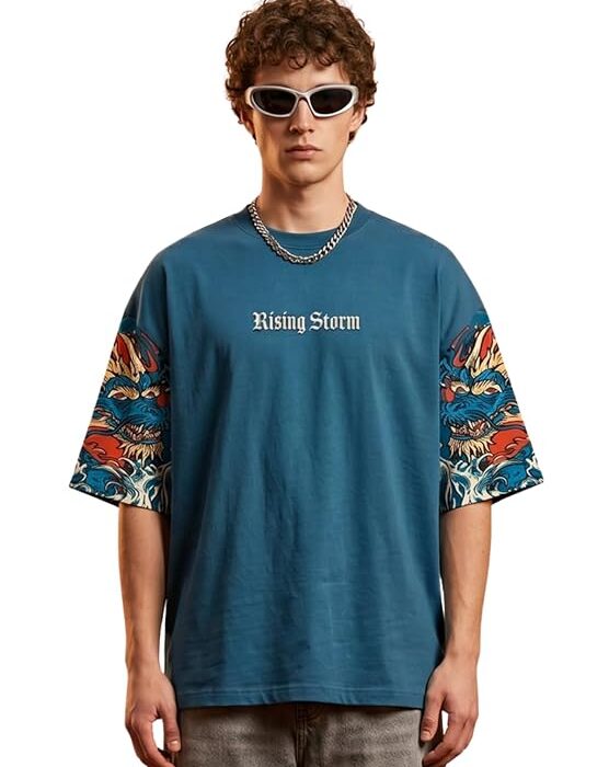 Men Heavy 240 GSM Oversized Puff Printed Pure Cotton T-Shirt