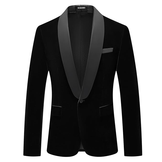 Mens Velvet Blazer Slim Fit Tuxedo Suits Jacket Shawl Collar Solid Jacket Wedding Dinner Prom One Button Blazer Jacket