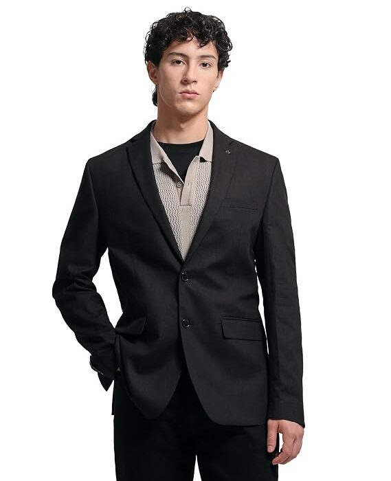 Solid Tailored Fit Linen Blazer