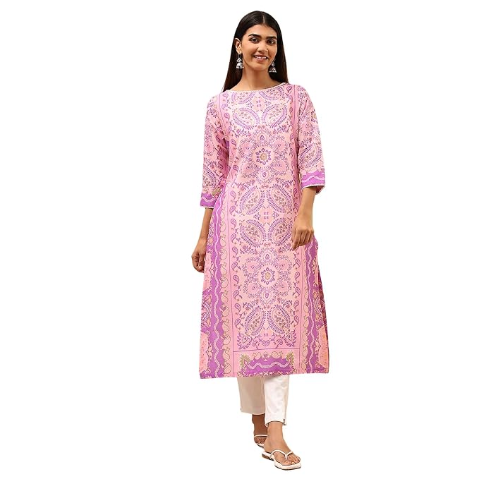 Women Cotton Straight Fit Straight Printed Kurta