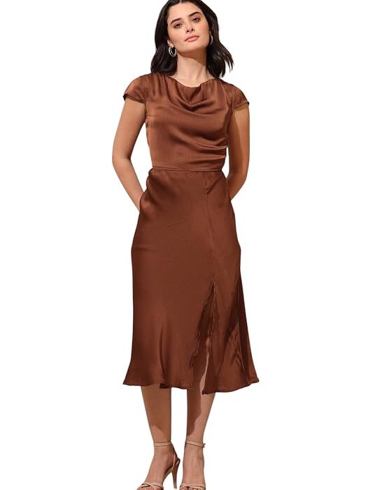 PURVAJA Women’s Cowl Neck Silk Blend Dress