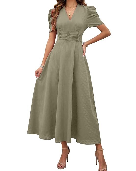 Shasmi Girl's & Women's Solid Color V-Neck A-Line Maxi Dress for Women