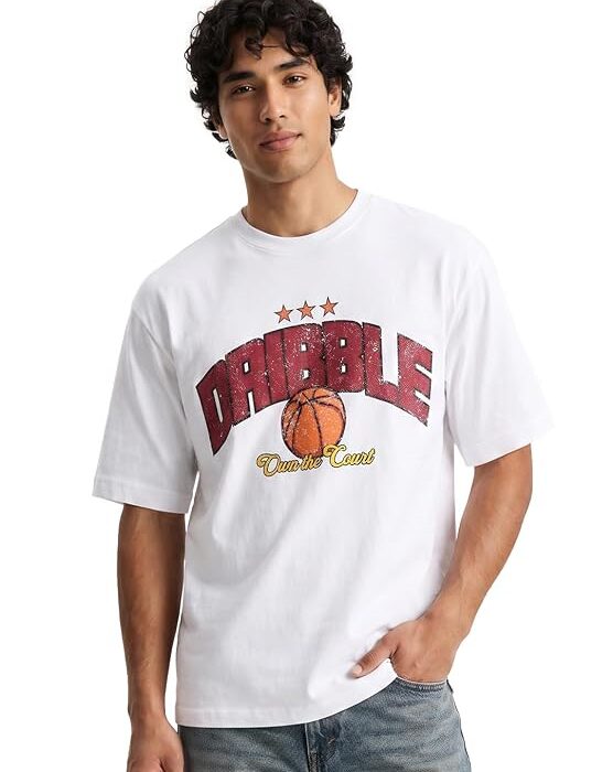 Men's Graphic Print Oversized Fit Half Sleeve Round Neck Pure Cotton T Shirt