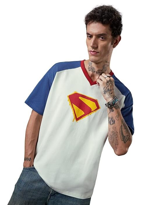 Symbol of Hope Men and Boys Short Sleeves V Neck White and Blue Graphic Printed