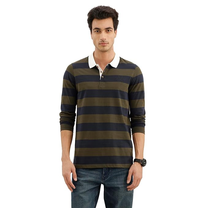Men's 100% Cotton Polo T-Shirt | Yarn Dyed Stripe Print | Slim Fit