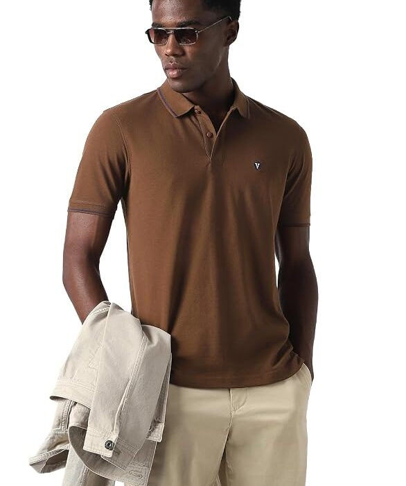 Van Heusen Men's Cotton Solid Regular Fit Collar Polo T-Shirt