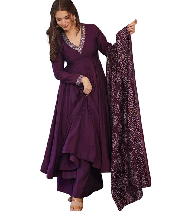 Women Purple Taara Anarkali Palazzo Dupatta Set
