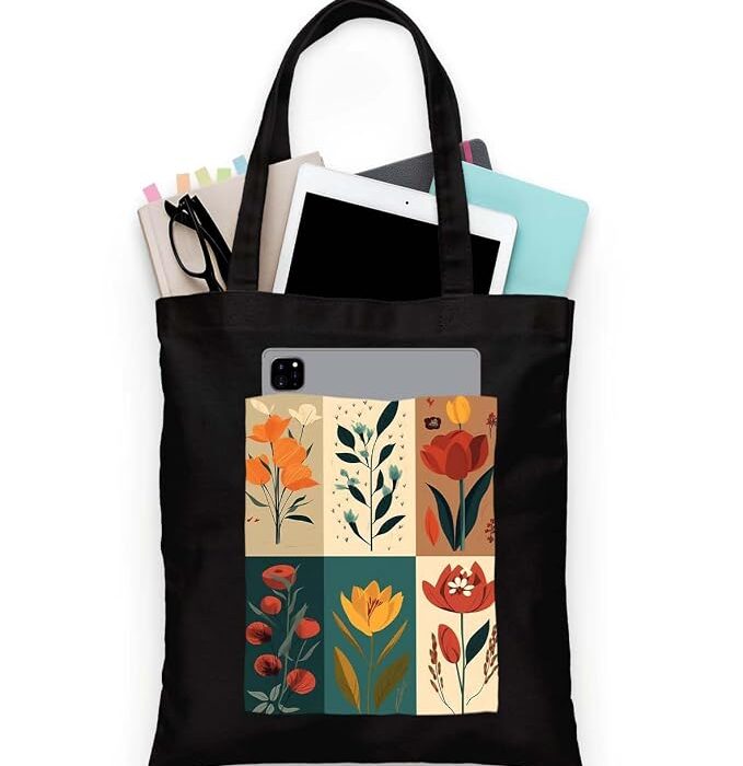 ZORI Black Tote Bag With Pocket Printed
