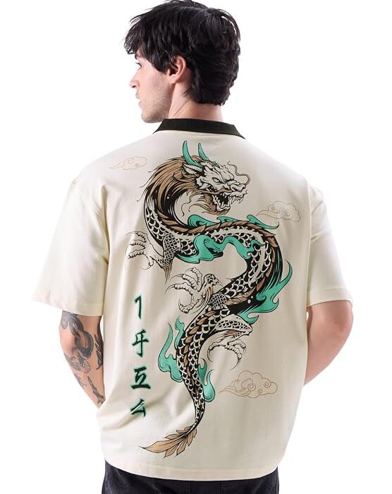 Men's Cotton Oversized Fit Original Furious Dragon Oversized Polos