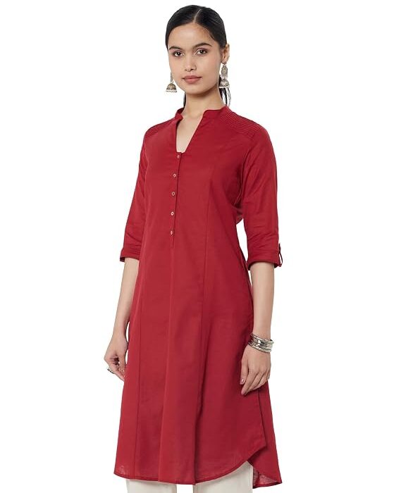 Women Cotton Regular Fit A-Line Solid Kurta