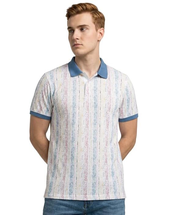 Men Regular Fit Print Pattern Pure Cotton Polo Neck Half Sleeve Casual T-Shirt