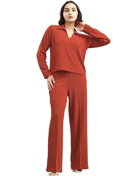 Women's Regular Sleeve Top & Trouser Solid Co-ords