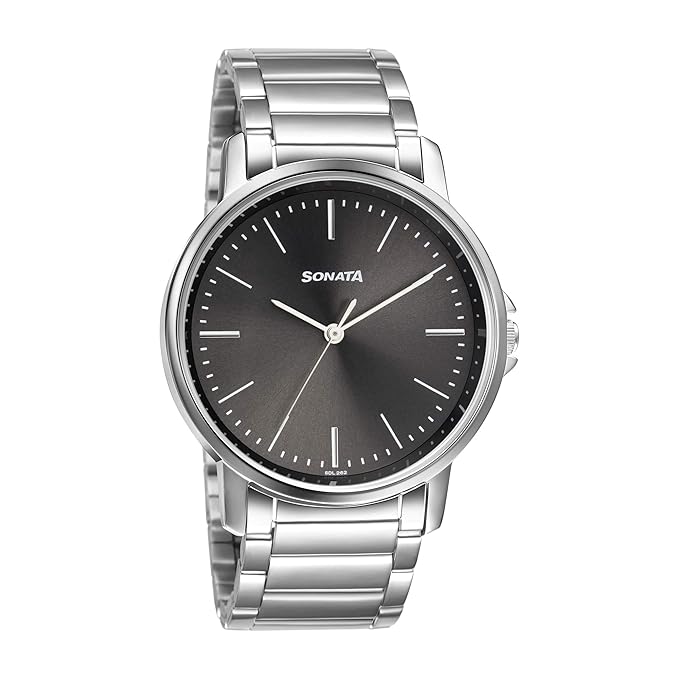 Essentials Quartz Analog Black Dial Silver Stainless Steel Strap Watch