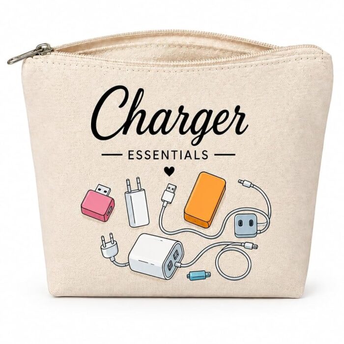 DRUDRAYA Canvas Charger Pouch | Printed Storage Zipper Bag | Charger